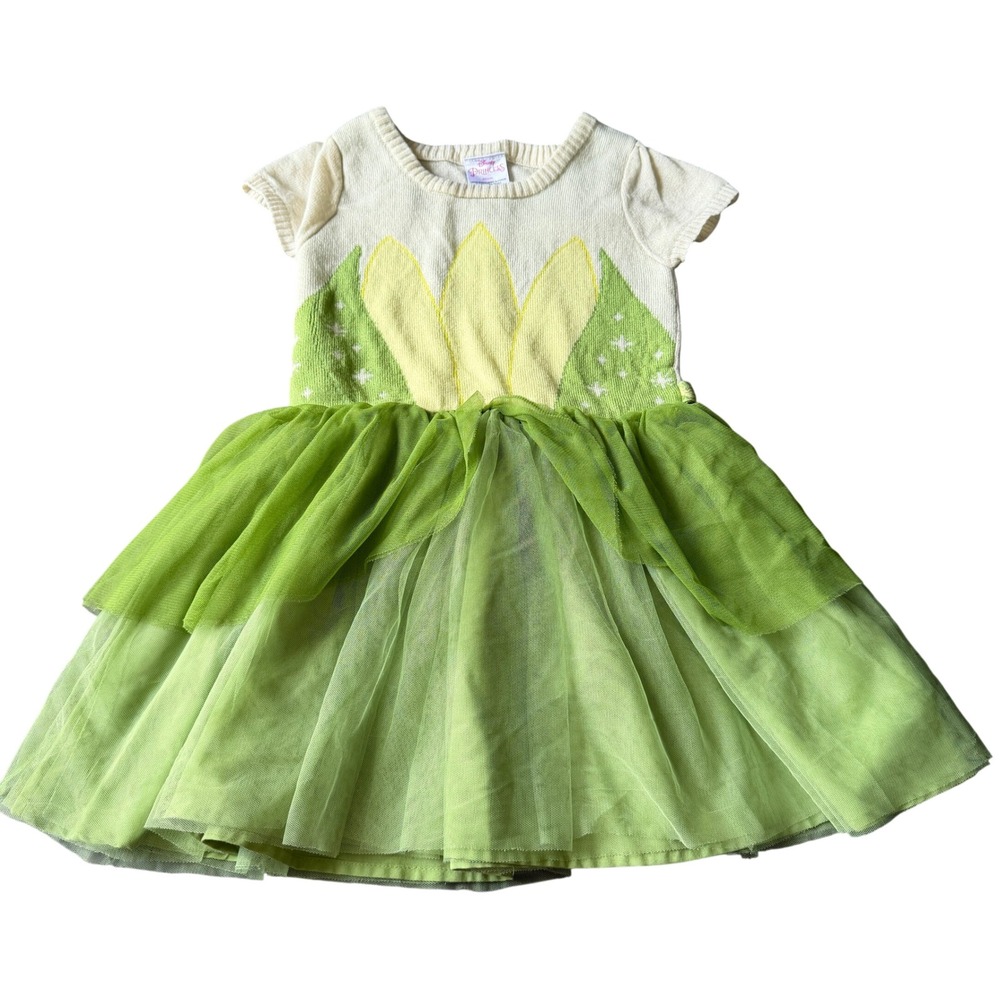 Disney Princess Tiana Tutu Dress Girls 5T Green Cream Knit Tulle FL2385379PR